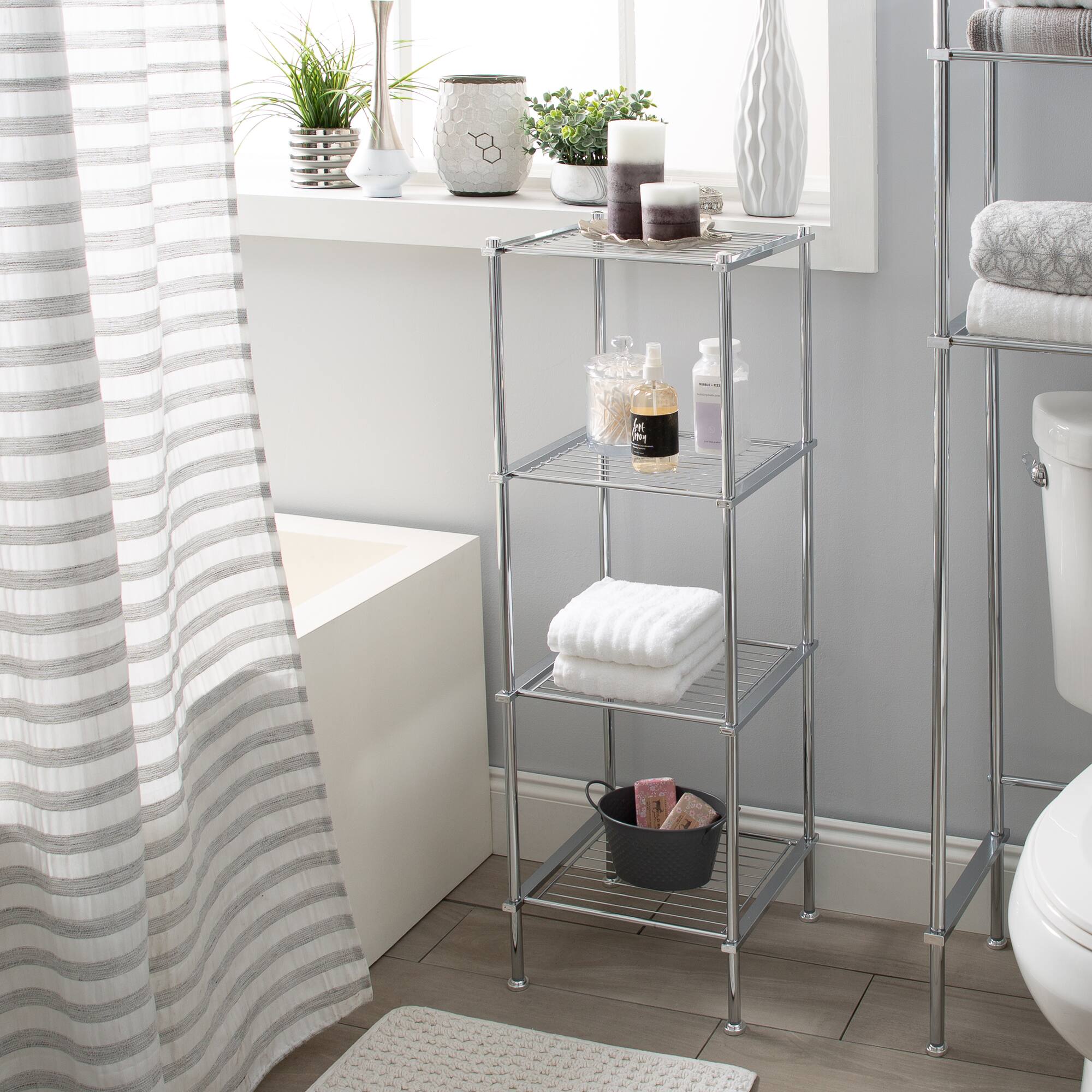 Organize It All 40" Metro Chrome 4-Tier Freestanding Shelving Tower